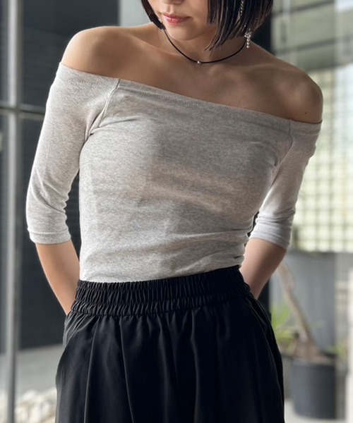 Kotoe（コトエ）の「2WAY ハーフスリーブ 五分袖 オフショルダーカットソー（Tシャツ/カットソー・レディース・ホワイト/ブラック/レッド/グレー/オレンジ・FREE）」の21枚目の写真