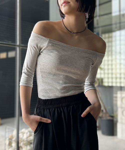 Kotoe（コトエ）の「2WAY ハーフスリーブ 五分袖 オフショルダーカットソー（Tシャツ/カットソー・レディース・ホワイト/ブラック/レッド/グレー/オレンジ・FREE）」の22枚目の写真