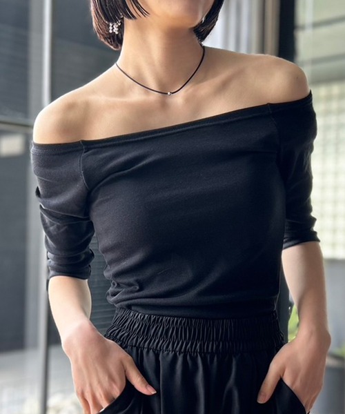 Kotoe（コトエ）の「2WAY ハーフスリーブ 五分袖 オフショルダーカットソー（Tシャツ/カットソー・レディース・ホワイト/ブラック/レッド/グレー/オレンジ・FREE）」の16枚目の写真