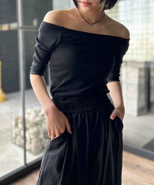 Kotoe（コトエ）の「2WAY ハーフスリーブ 五分袖 オフショルダーカットソー（Tシャツ/カットソー・レディース・ホワイト/ブラック/レッド/グレー/オレンジ・FREE）」の17枚目の写真