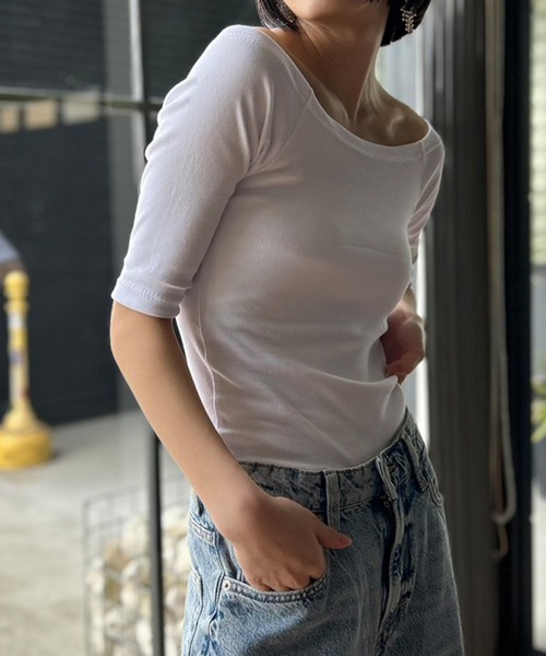Kotoe（コトエ）の「2WAY ハーフスリーブ 五分袖 オフショルダーカットソー（Tシャツ/カットソー・レディース・ホワイト/ブラック/レッド/グレー/オレンジ・FREE）」の14枚目の写真