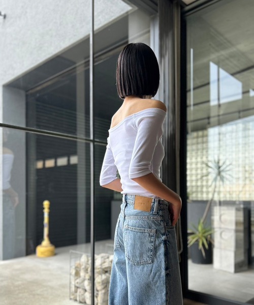Kotoe（コトエ）の「2WAY ハーフスリーブ 五分袖 オフショルダーカットソー（Tシャツ/カットソー・レディース・ホワイト/ブラック/レッド/グレー/オレンジ・FREE）」の9枚目の写真