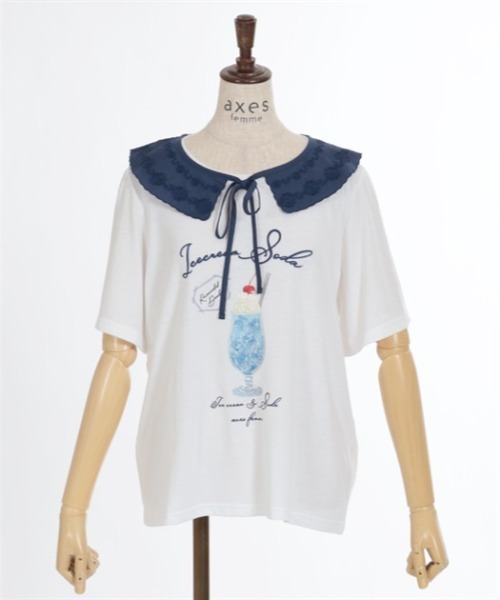 セール】襟付クリームソーダ柄Tシャツ（Tシャツ/カットソー