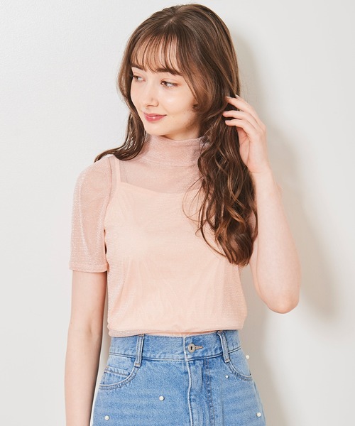 31 Sons de mode（トランテアン　ソン　ドゥ　モード）の「キャミセット２ＷＡＹボウタイシアーラメトップス（Tシャツ/カットソー・レディース・ピンク/ライトグリーン/ブラック/オフホワイト・36）」の4枚目の写真