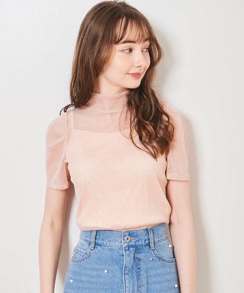 31 Sons de mode（トランテアン　ソン　ドゥ　モード）の「キャミセット２ＷＡＹボウタイシアーラメトップス（Tシャツ/カットソー・レディース・ピンク/ライトグリーン/ブラック/オフホワイト・36）」の6枚目の写真