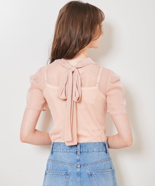 31 Sons de mode（トランテアン　ソン　ドゥ　モード）の「キャミセット２ＷＡＹボウタイシアーラメトップス（Tシャツ/カットソー・レディース・ピンク/ライトグリーン/ブラック/オフホワイト・36）」の7枚目の写真