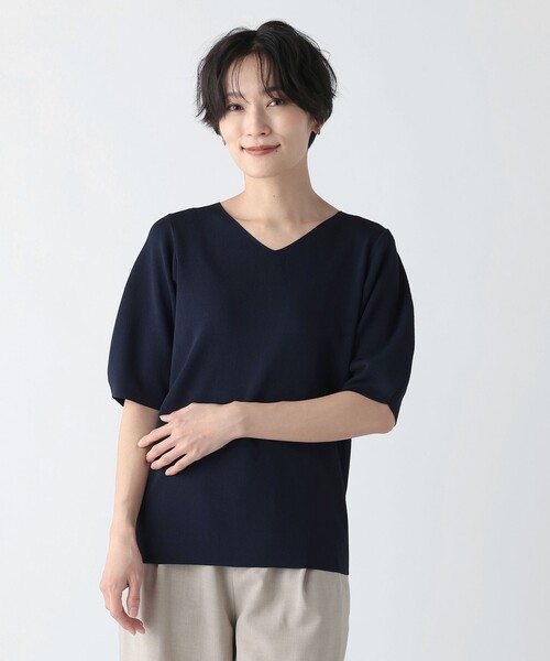 Afternoon Tea(アフタヌーンティー)の「ドライタッチVネックプルオーバー(ニット/セーター・レディース・グリーン/ネイビー・MEDIUM)」の2枚目の写真