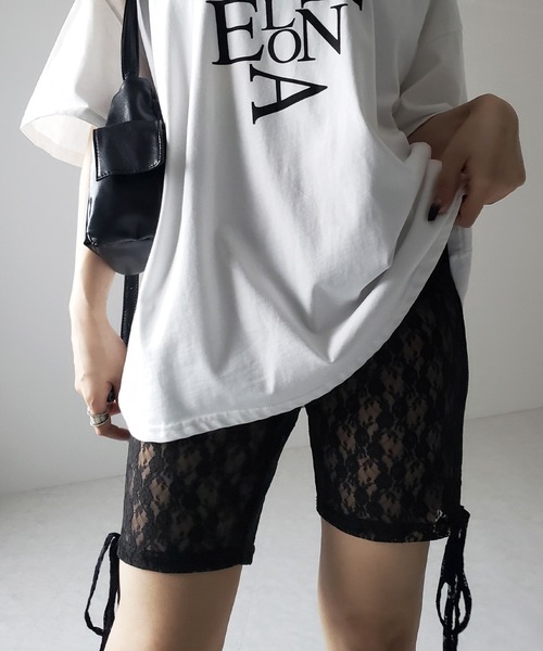 ストラップサイドリボンレースバイカーパンツ ／ strap side