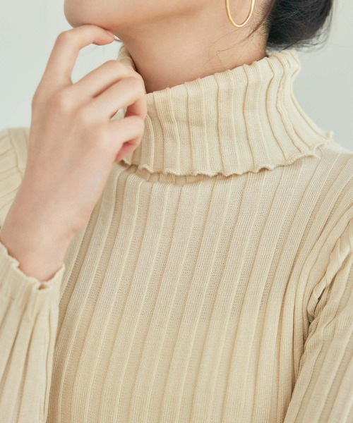 フィットニットタートルトップス/リブニット（ニット/セーター