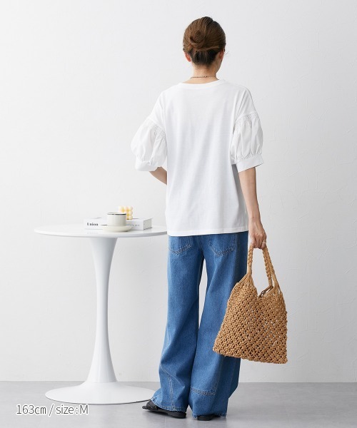 nissen（ニッセン）の「【販売終了】異素材切替パフスリーブ半袖Ｔシャツ（Tシャツ/カットソー・レディース・ホワイト/ブラック・M/L/LL）」の20枚目の写真