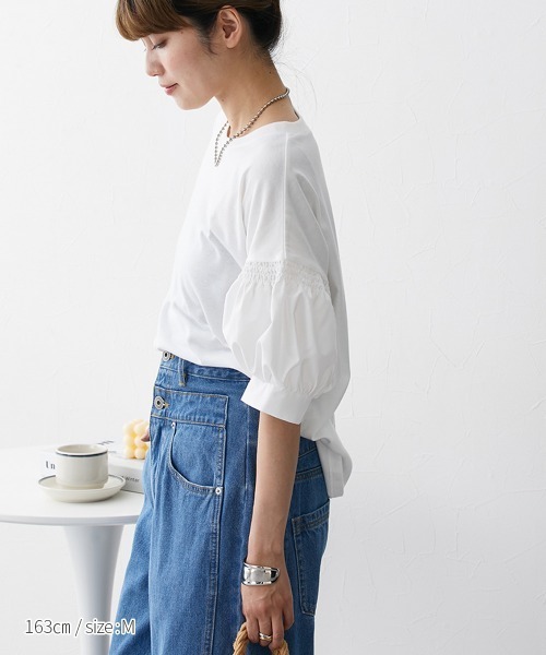 nissen（ニッセン）の「【販売終了】異素材切替パフスリーブ半袖Ｔシャツ（Tシャツ/カットソー・レディース・ホワイト/ブラック・M/L/LL）」の18枚目の写真