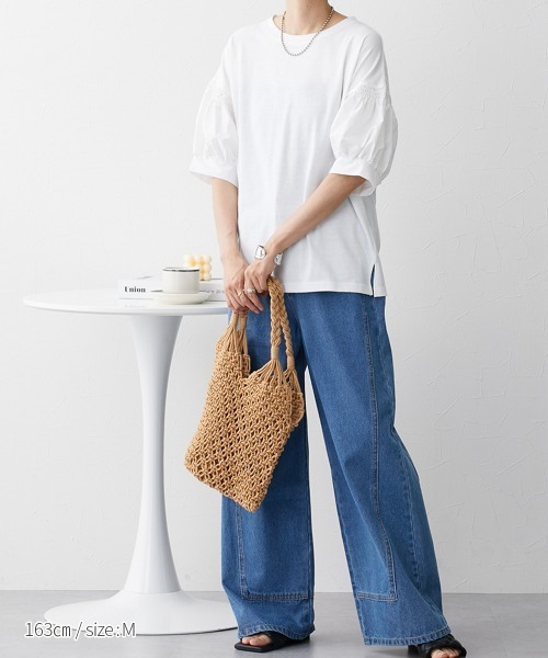 nissen（ニッセン）の「【販売終了】異素材切替パフスリーブ半袖Ｔシャツ（Tシャツ/カットソー・レディース・ホワイト/ブラック・M/L/LL）」の17枚目の写真