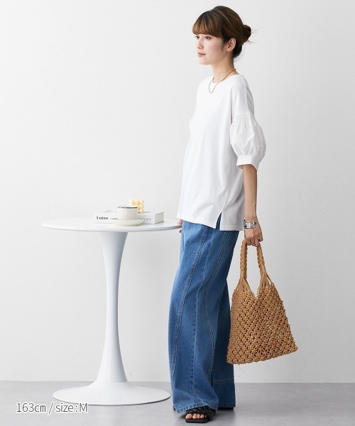 nissen（ニッセン）の「【販売終了】異素材切替パフスリーブ半袖Ｔシャツ（Tシャツ/カットソー・レディース・ホワイト/ブラック・M/L/LL）」の15枚目の写真