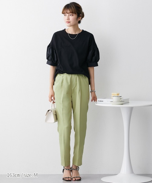 nissen（ニッセン）の「【販売終了】異素材切替パフスリーブ半袖Ｔシャツ（Tシャツ/カットソー・レディース・ホワイト/ブラック・M/L/LL）」の11枚目の写真