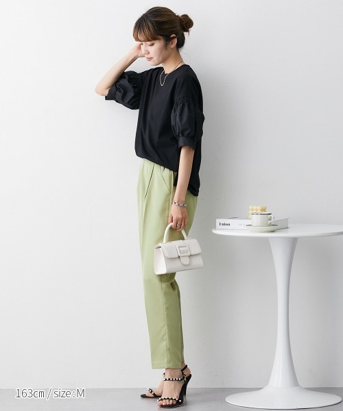 nissen（ニッセン）の「【販売終了】異素材切替パフスリーブ半袖Ｔシャツ（Tシャツ/カットソー・レディース・ホワイト/ブラック・M/L/LL）」の9枚目の写真