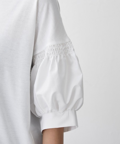 nissen（ニッセン）の「【販売終了】異素材切替パフスリーブ半袖Ｔシャツ（Tシャツ/カットソー・レディース・ホワイト/ブラック・M/L/LL）」の5枚目の写真