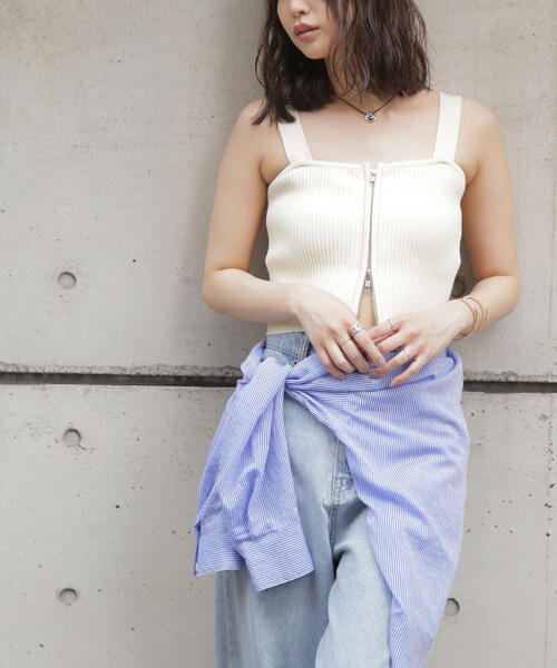 FREE'S MART（フリーズマート）の「◆ダブルジップニットビスチェ（ニット/セーター・レディース・ホワイト/ブラック/ライトグリーン・FREE）」の16枚目の写真