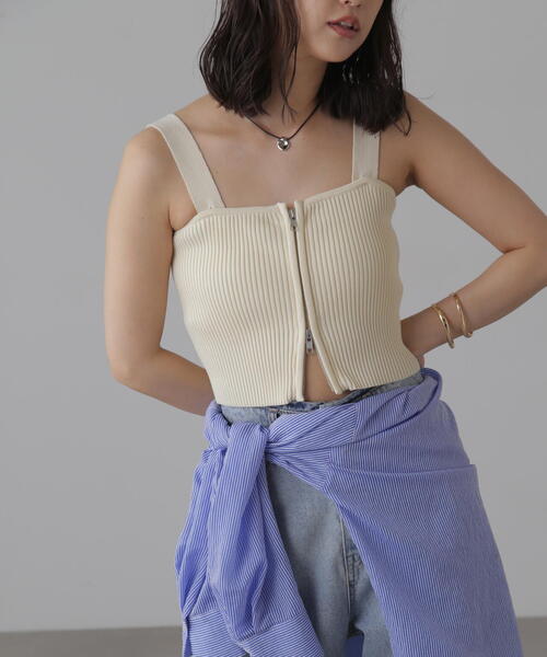 FREE'S MART（フリーズマート）の「◆ダブルジップニットビスチェ（ニット/セーター・レディース・ホワイト/ブラック/ライトグリーン・FREE）」の18枚目の写真