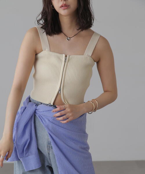 FREE'S MART（フリーズマート）の「◆ダブルジップニットビスチェ（ニット/セーター・レディース・ホワイト/ブラック/ライトグリーン・FREE）」の19枚目の写真