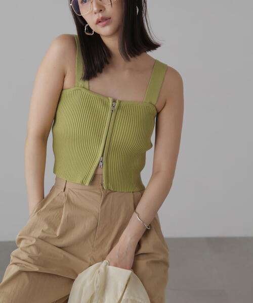 FREE'S MART（フリーズマート）の「◆ダブルジップニットビスチェ（ニット/セーター・レディース・ホワイト/ブラック/ライトグリーン・FREE）」の3枚目の写真