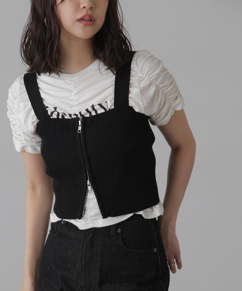 FREE'S MART（フリーズマート）の「◆ダブルジップニットビスチェ（ニット/セーター・レディース・ホワイト/ブラック/ライトグリーン・FREE）」の2枚目の写真