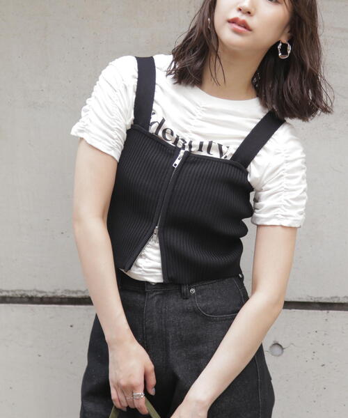 FREE'S MART（フリーズマート）の「◆ダブルジップニットビスチェ（ニット/セーター・レディース・ホワイト/ブラック/ライトグリーン・FREE）」の4枚目の写真