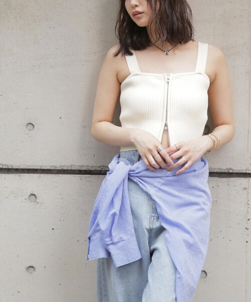 FREE'S MART（フリーズマート）の「◆ダブルジップニットビスチェ（ニット/セーター・レディース・ホワイト/ブラック/ライトグリーン・FREE）」の6枚目の写真