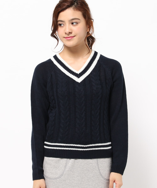 WEGO（ウィゴー）の「WEGO/チルデンニット（ニット/セーター・レディース・ネイビー/オフホワイト/グレー・FREE）」の4枚目の写真