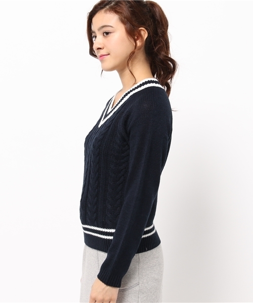 WEGO（ウィゴー）の「WEGO/チルデンニット（ニット/セーター・レディース・ネイビー/オフホワイト/グレー・FREE）」の5枚目の写真