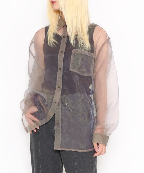 PUNYUS（プニュズ）の「オーガンジーシャツ（シャツ/ブラウス・レディース・ブラウン/ホワイト/ブラック・1/2/3/4）」の14枚目の写真