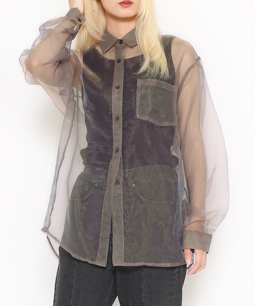 PUNYUS（プニュズ）の「オーガンジーシャツ（シャツ/ブラウス・レディース・ブラウン/ホワイト/ブラック・1/2/3/4）」の12枚目の写真