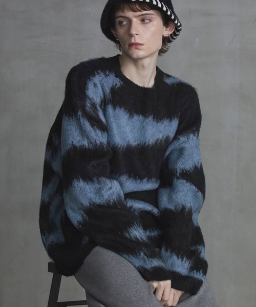 ⭐︎ジャス⭐︎argue アギュー　Tシャツニット　ニット　ネイビー シャギージャガードロゴニット｜MEN｜251HAC70-216I｜AZUL BY MOUSSY