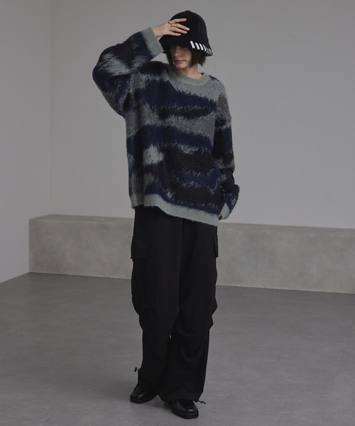 CIASENSE（シアセンス）の「abstract loose shaggy knit / アブストラクト ルーズ シャギーニット（ニット/セーター・メンズ・レッド/ブルー/ブラック/グレイッシュブルー・M/L/S）」の6枚目の写真