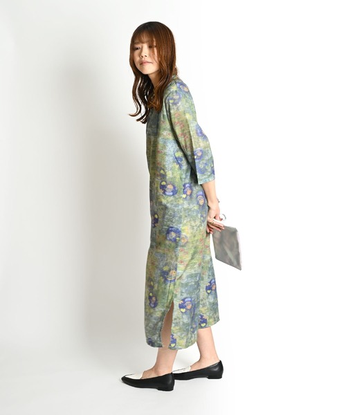 MARAI(マーライ)の「コットンリネン 総柄 チャイナ ロングワンピース 七分袖(ワンピース・レディース・グリーン・LARGE/XX-LARGE)」の5枚目の写真