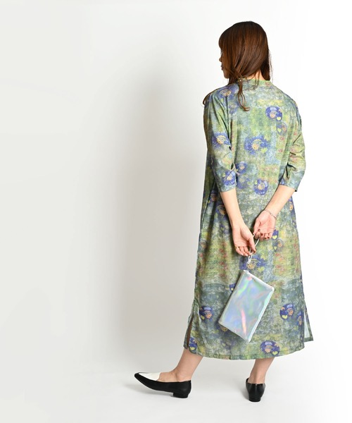 MARAI(マーライ)の「コットンリネン 総柄 チャイナ ロングワンピース 七分袖(ワンピース・レディース・グリーン・LARGE/XX-LARGE)」の6枚目の写真