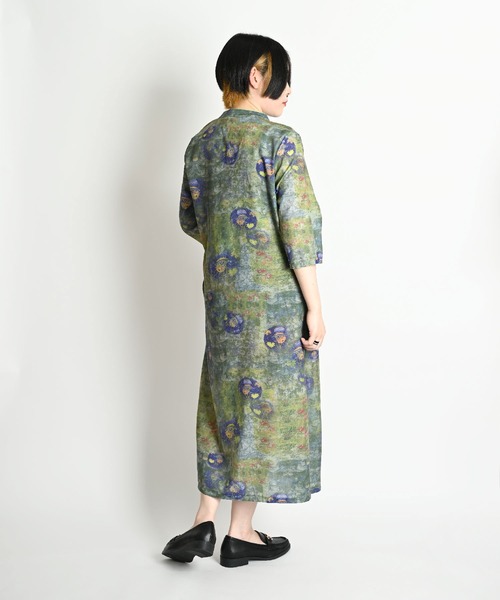 MARAI(マーライ)の「コットンリネン 総柄 チャイナ ロングワンピース 七分袖(ワンピース・レディース・グリーン・LARGE/XX-LARGE)」の13枚目の写真