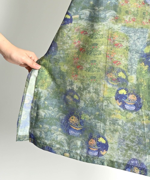 MARAI(マーライ)の「コットンリネン 総柄 チャイナ ロングワンピース 七分袖(ワンピース・レディース・グリーン・LARGE/XX-LARGE)」の20枚目の写真