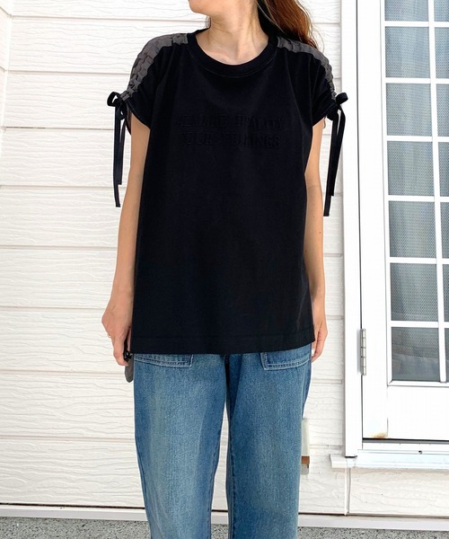 Q（キュー）の「エンボスロゴドッキングT（Tシャツ/カットソー・レディース・ブラック/ホワイト・MEDIUM）」の3枚目の写真