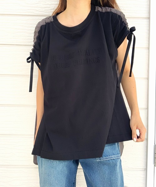 Q（キュー）の「エンボスロゴドッキングT（Tシャツ/カットソー・レディース・ブラック/ホワイト・MEDIUM）」の6枚目の写真