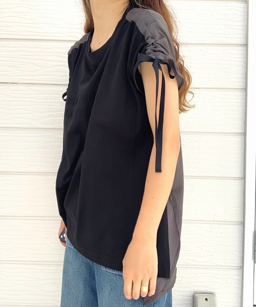 Q（キュー）の「エンボスロゴドッキングT（Tシャツ/カットソー・レディース・ブラック/ホワイト・MEDIUM）」の7枚目の写真