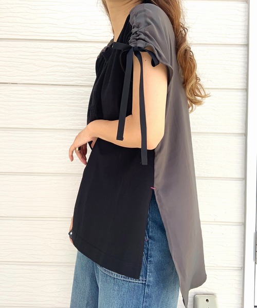 Q（キュー）の「エンボスロゴドッキングT（Tシャツ/カットソー・レディース・ブラック/ホワイト・MEDIUM）」の8枚目の写真