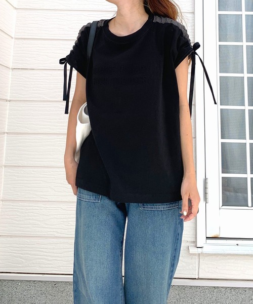 Q（キュー）の「エンボスロゴドッキングT（Tシャツ/カットソー・レディース・ブラック/ホワイト・MEDIUM）」の9枚目の写真