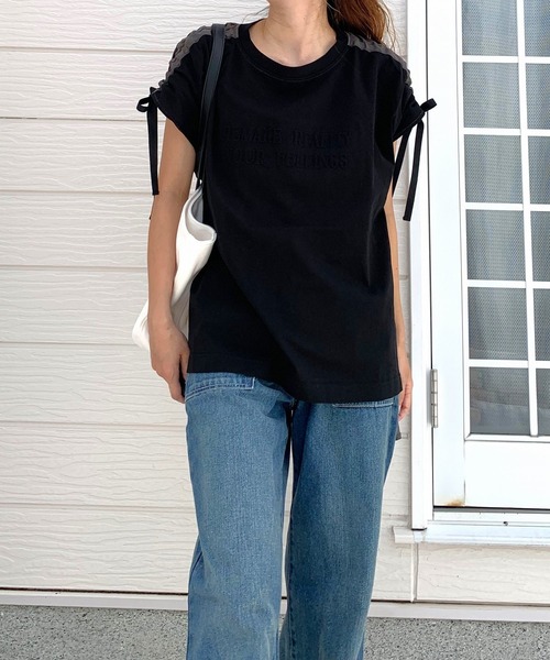 Q（キュー）の「エンボスロゴドッキングT（Tシャツ/カットソー・レディース・ブラック/ホワイト・MEDIUM）」の10枚目の写真