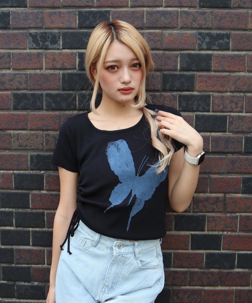 CECIL McBEE（セシルマクビー）の「バタフライプリントドロストプルオーバー（Tシャツ/カットソー・レディース・ブラック/サックスブルー/アイボリー/ミント/ピンク・MEDIUM/LARGE）」の7枚目の写真