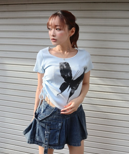 CECIL McBEE（セシルマクビー）の「バタフライプリントドロストプルオーバー（Tシャツ/カットソー・レディース・ブラック/サックスブルー/アイボリー/ミント/ピンク・MEDIUM/LARGE）」の8枚目の写真