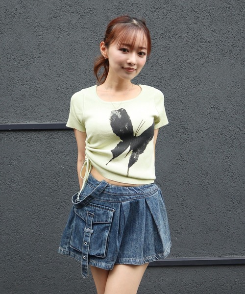 CECIL McBEE（セシルマクビー）の「バタフライプリントドロストプルオーバー（Tシャツ/カットソー・レディース・ブラック/サックスブルー/アイボリー/ミント/ピンク・MEDIUM/LARGE）」の9枚目の写真