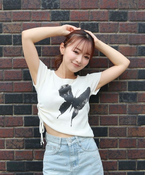 CECIL McBEE（セシルマクビー）の「バタフライプリントドロストプルオーバー（Tシャツ/カットソー・レディース・ブラック/サックスブルー/アイボリー/ミント/ピンク・MEDIUM/LARGE）」の10枚目の写真