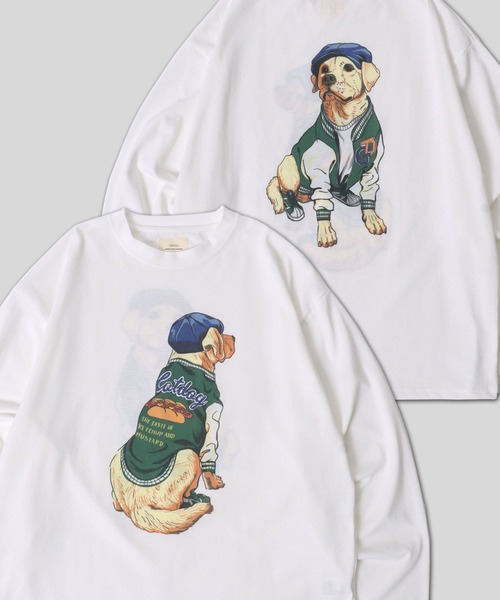 SITRY(シトリー)の「Cat & Dog Print T-Shirt/動物 アニマル 猫&犬 プリント 長袖Tシャツ ロンT レディース メンズ(Tシャツ/カットソー・メンズ・オレンジ/グリーン系その他/ホワイト/ホワイト系その他/ブラック/ダークグリーン/ブラック系その他/オレンジ系その他・M/L/LL)」の3枚目の写真