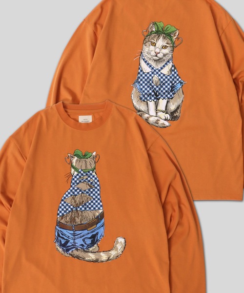 SITRY(シトリー)の「Cat & Dog Print T-Shirt/動物 アニマル 猫&犬 プリント 長袖Tシャツ ロンT レディース メンズ(Tシャツ/カットソー・メンズ・オレンジ/グリーン系その他/ホワイト/ホワイト系その他/ブラック/ダークグリーン/ブラック系その他/オレンジ系その他・M/L/LL)」の2枚目の写真
