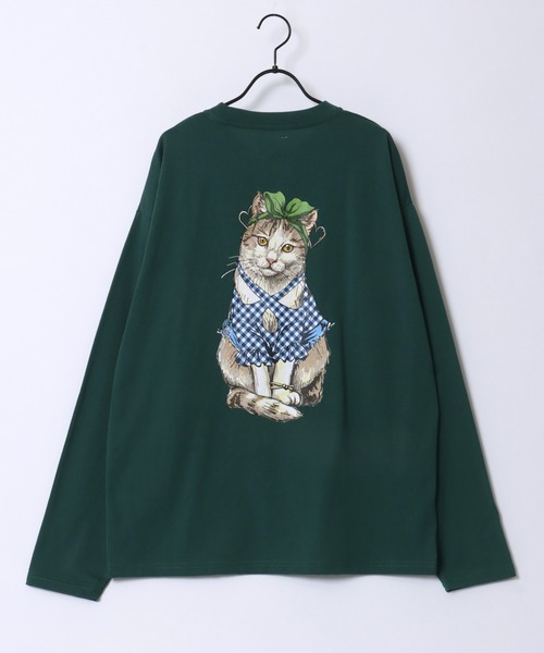 SIILON 犬 プリント Tシャツ チャコールグレー tシャツ 犬プリントデザインロングTシャツ レディース